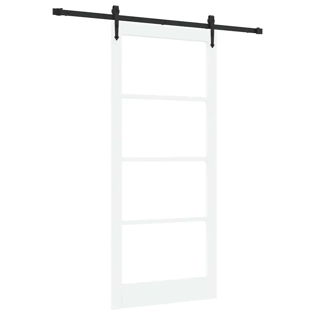 Valge männipuidust liuguks klaaspaneelidega, 93 x 211 cm