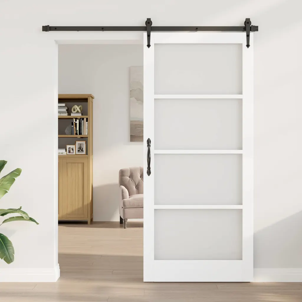 Valge männipuidust liuguks klaaspaneelidega, 93 x 211 cm