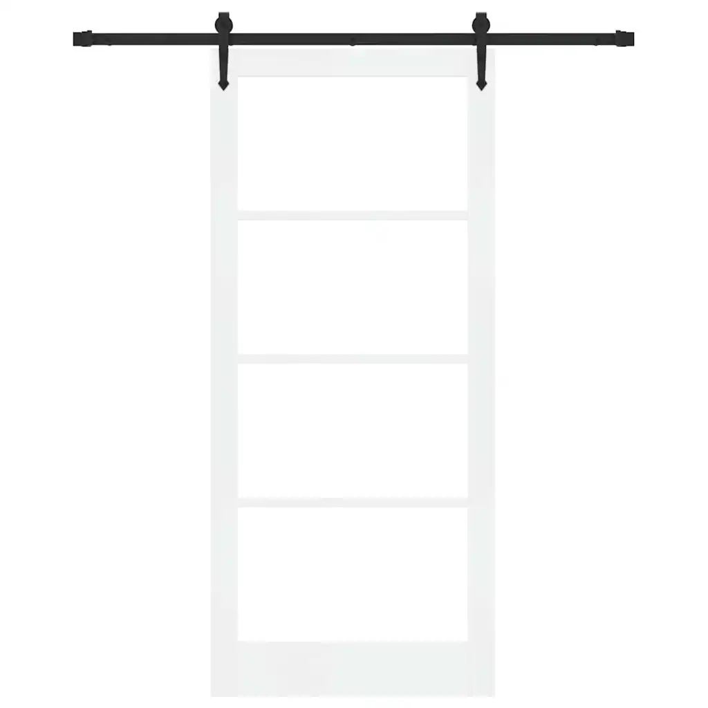 Valge männipuidust liuguks klaaspaneelidega, 93 x 211 cm