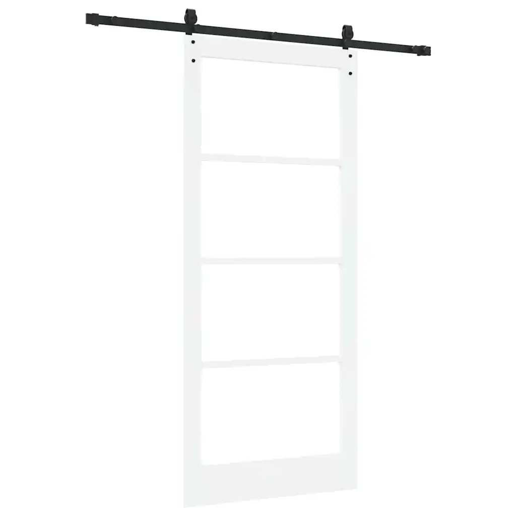 Valge männipuidust liuguks klaaspaneelidega, 93 x 211 cm