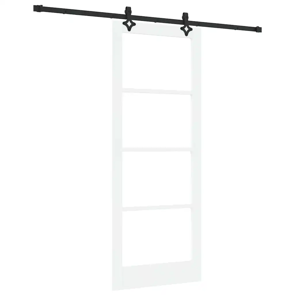 Valge männipuidust ja klaasist liuguks rööpa ja tarvikutega, 83 x 211 cm