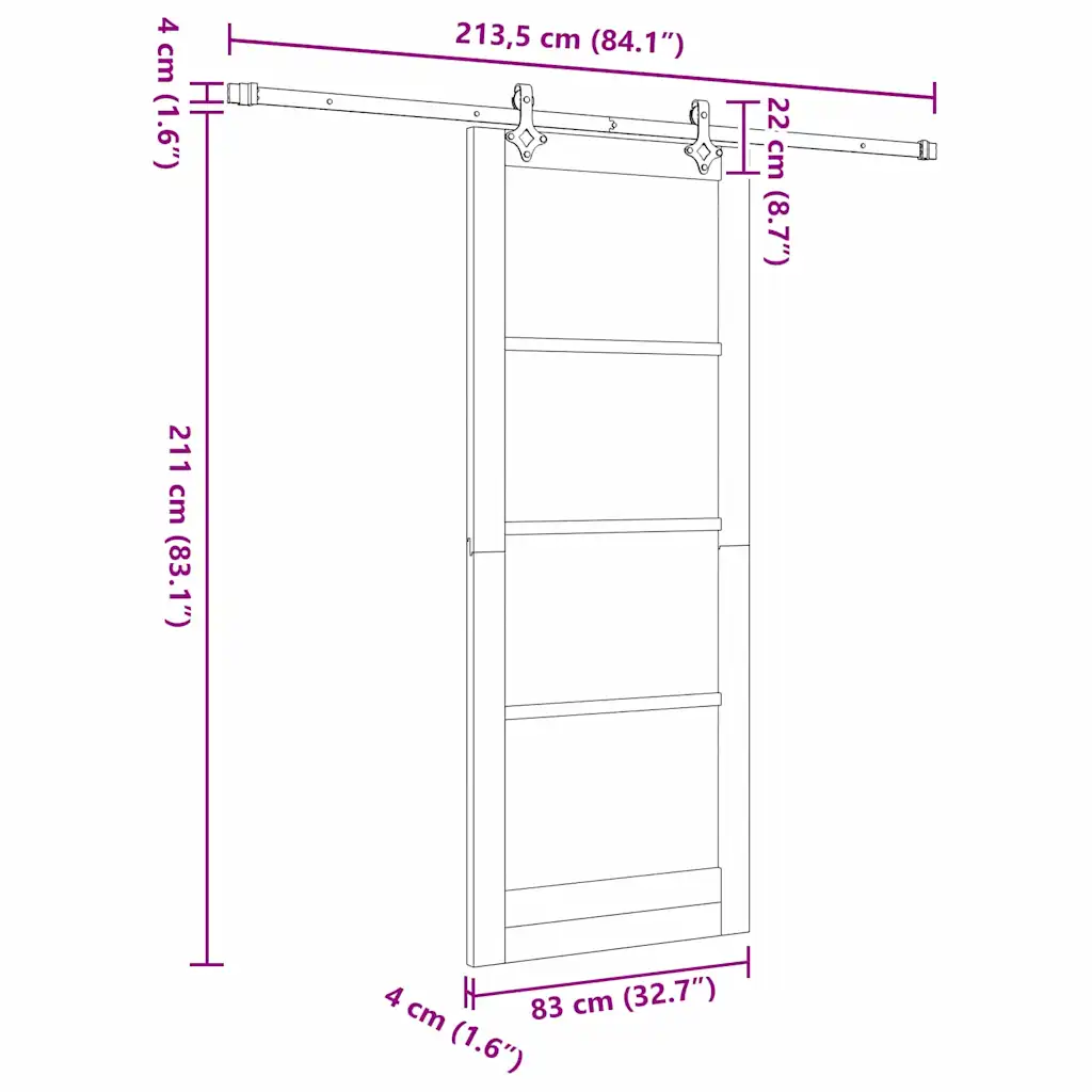 Valge männipuidust ja klaasist liuguks rööpa ja tarvikutega, 83 x 211 cm