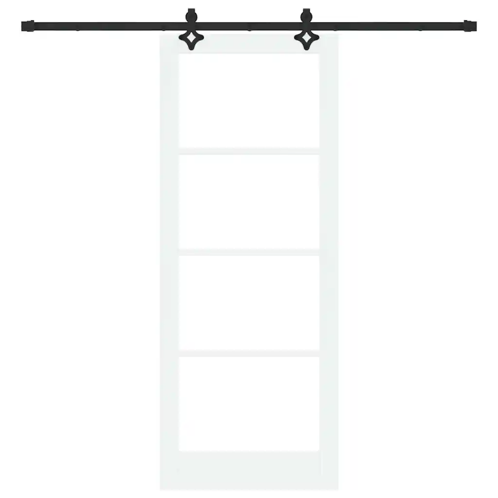Valge männipuidust ja klaasist liuguks rööpa ja tarvikutega, 83 x 211 cm