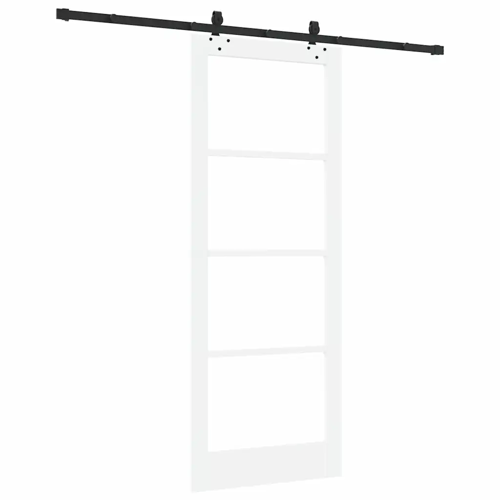 Valge männipuidust ja klaasist liuguks rööpa ja tarvikutega, 83 x 211 cm