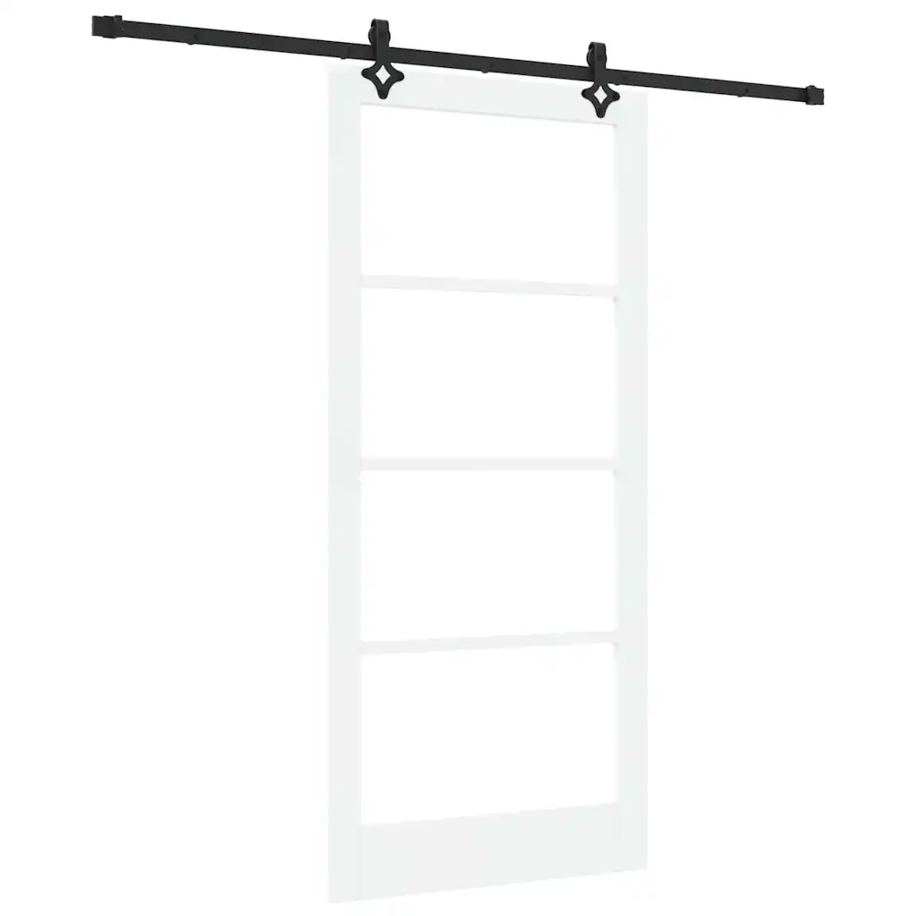 Valge männipuidust ja klaasist liuguks riistvarakomplektiga, 93 x 202 cm, rööbas 213,5 cm