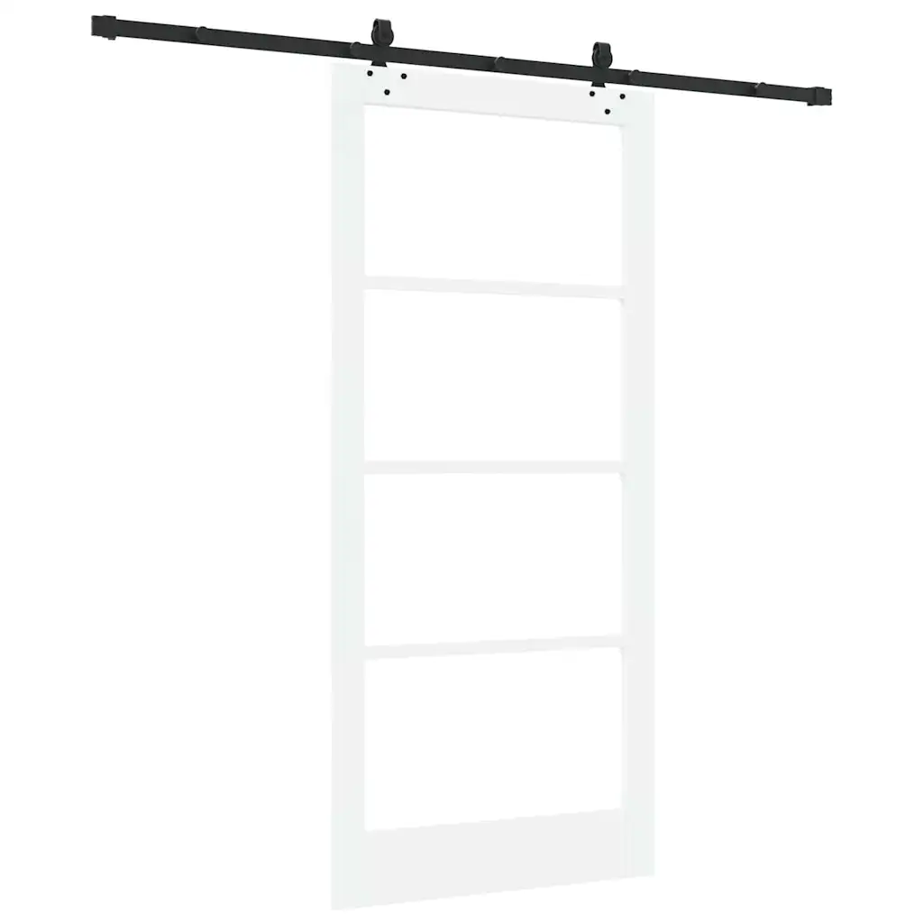 Valge männipuidust ja klaasist liuguks riistvarakomplektiga, 93 x 202 cm, rööbas 213,5 cm