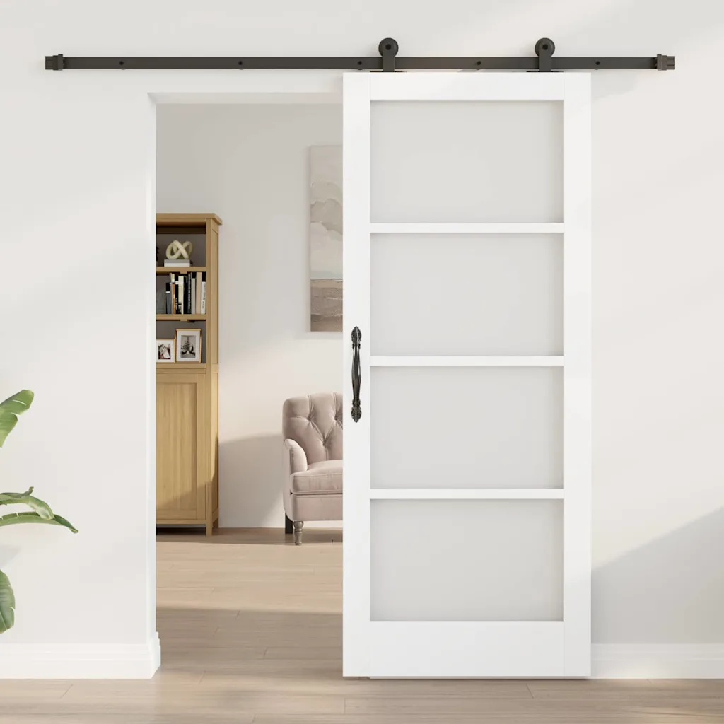 Valge männipuidust ja klaasiga liuguks ORKDAL, 83 x 202 cm