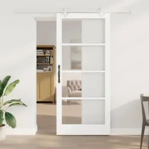 Valge männipuidust ja klaasist liuguks, 93 x 211 cm, liugsiiniga