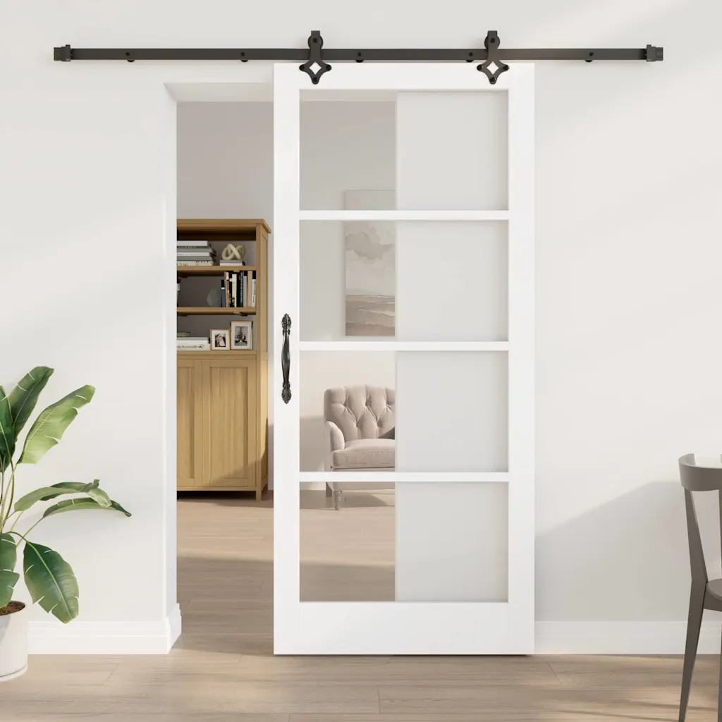Valge liuguks männipuidu ja klaasiga, 93 x 211 cm, siinisüsteemiga
