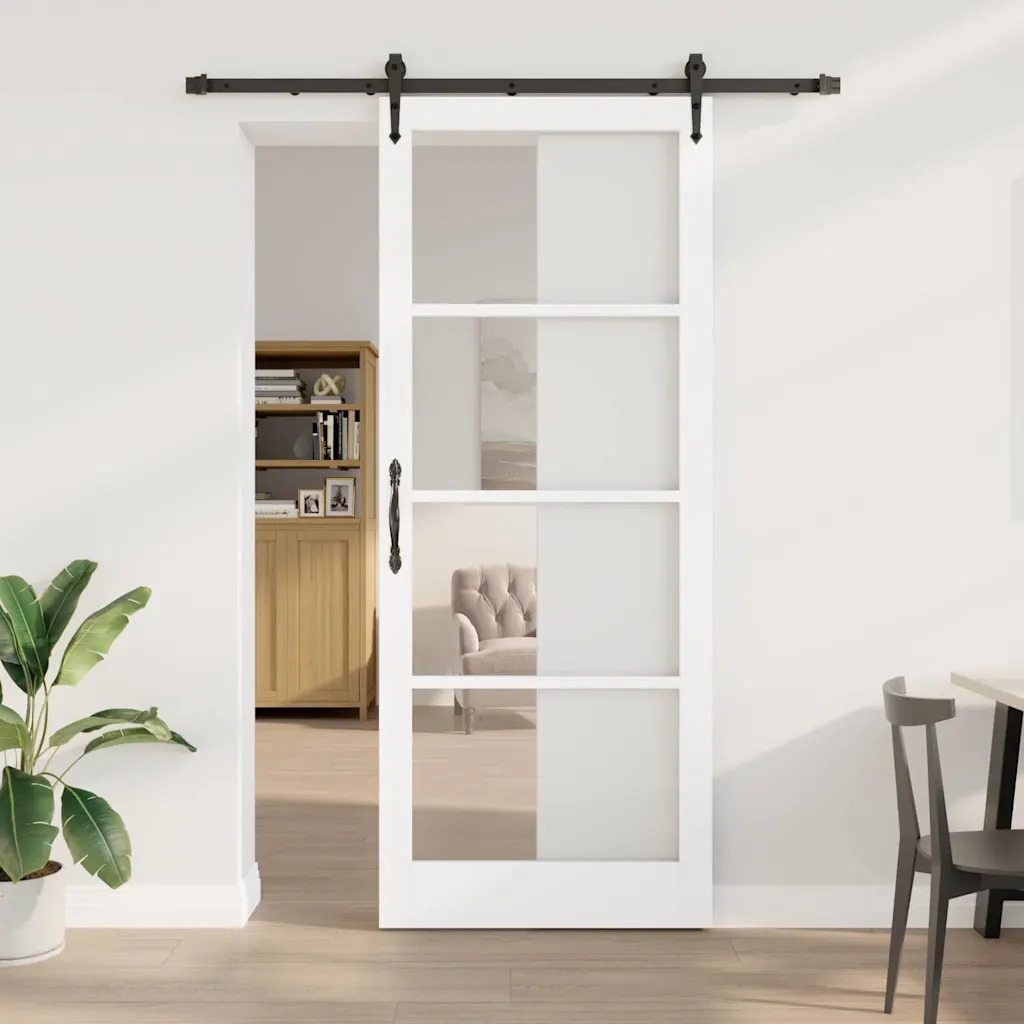 Valge männipuidust liuguks klaasiga, 93 x 232 cm, siinisüsteemiga
