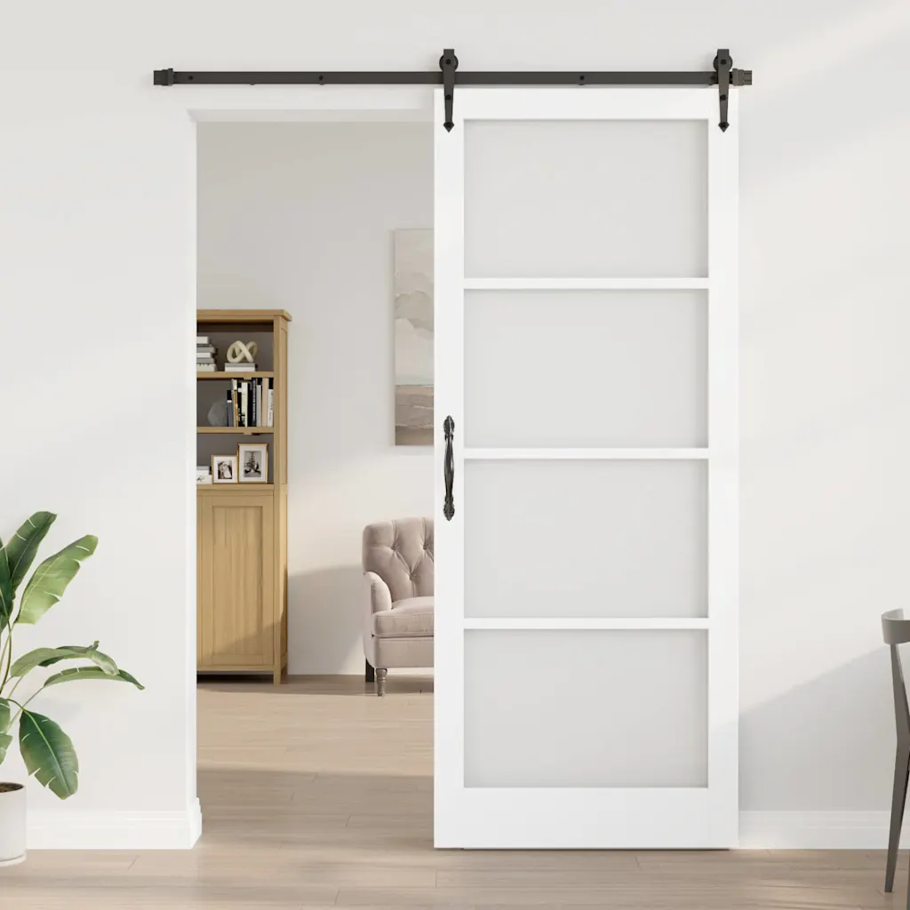 Valge männipuidust liuguks klaasiga, 93 x 232 cm, siinisüsteemiga