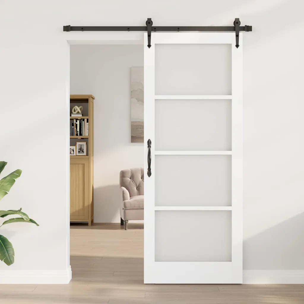 Valge männipuidust ja klaasiga liuguks Orkdal, 83 x 211 cm, rööpaga 152,5 cm