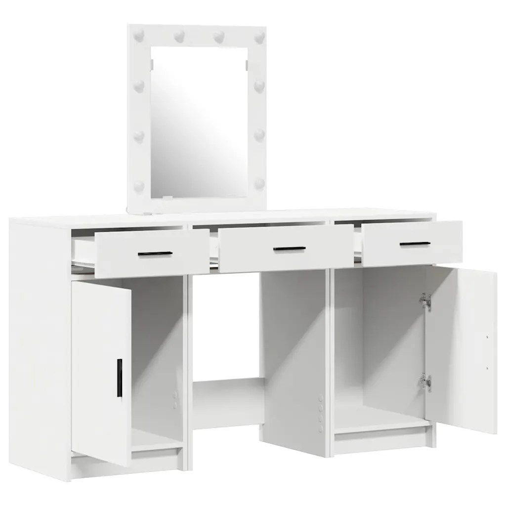 Valge meigilaud LED-peegliga, 3 sahtlit ja kapid, tehispuit, 50 x 41 x 135 cm