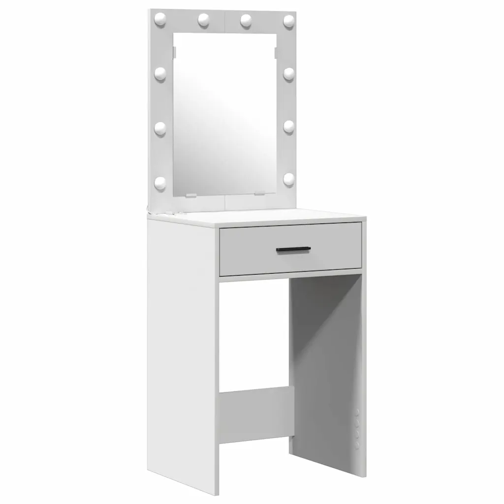 Valge meigilaud LED-peegliga, 3 sahtlit ja kapid, tehispuit, 50 x 41 x 135 cm
