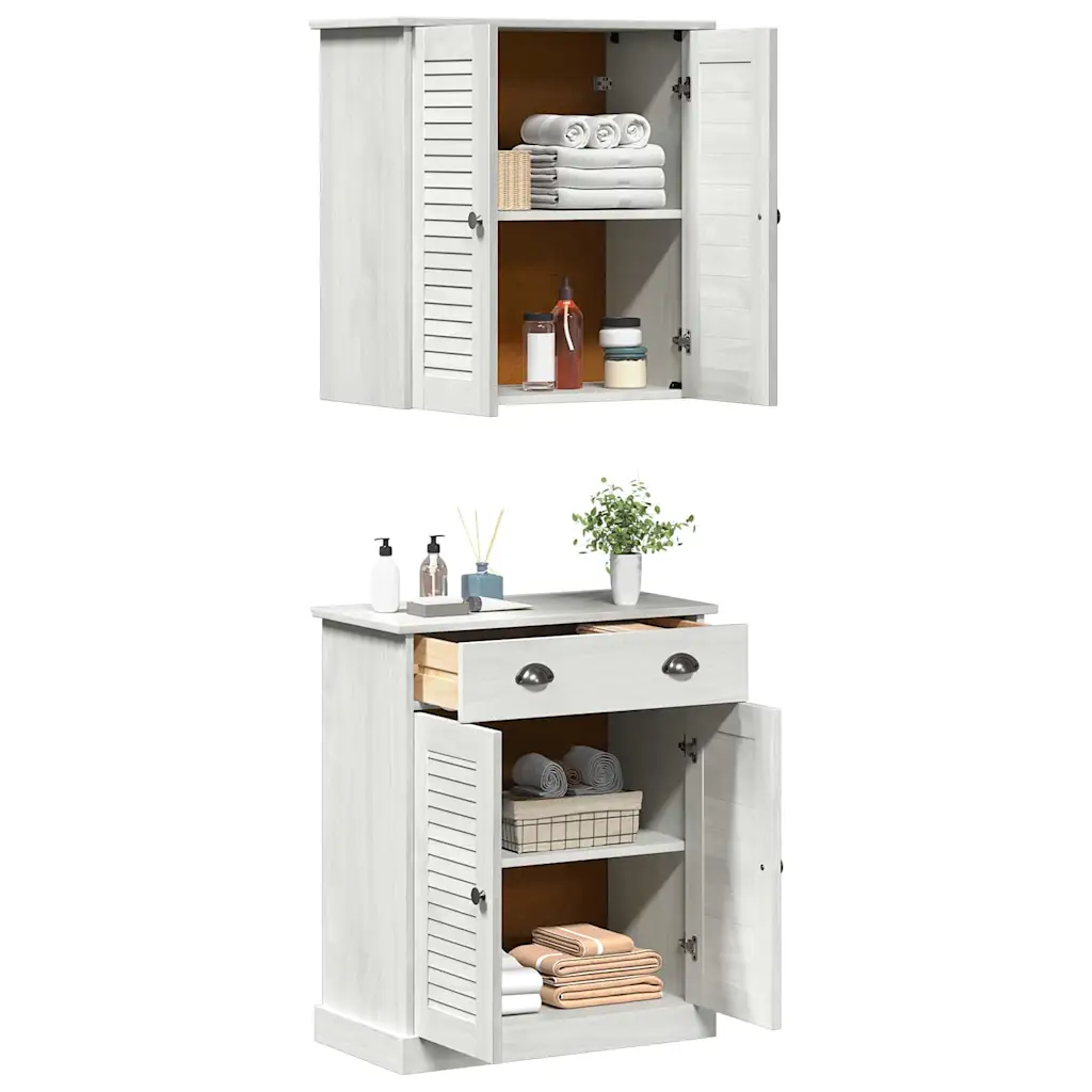 Rustikaalne vannitoamööbli komplekt VIGO, 2-osaline, männipuit, valge ja antiikvalge, 68 x 34 x 150 cm