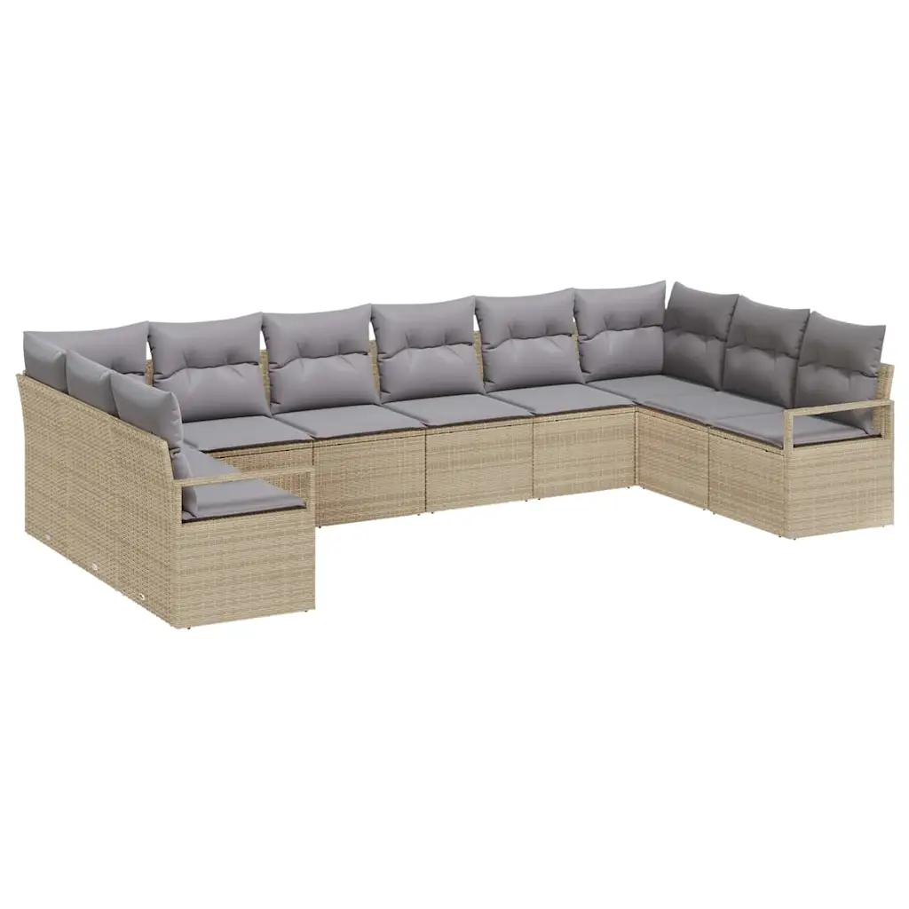 Aiamööbli diivanikomplekt patjadega, 10-kohaline, beež polürotang, modulaarne