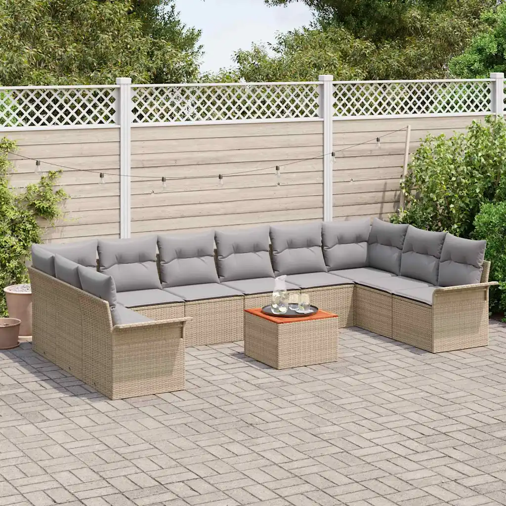 11-osaline modulaarne aia diivanikomplekt patjadega, beež polürotang