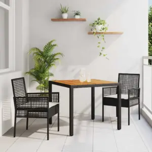 3-osaline aiamööbli komplekt 2-le, must polürotang, laud 90 x 90 cm