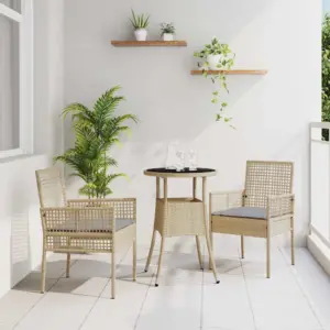 3-osaline aiamööbli komplekt, beež polürotang, laud 60 x 60 x 75 cm