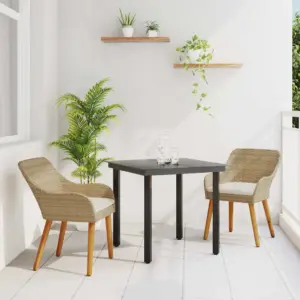3-osaline aiamööbli komplekt patjadega, beež polürotang, laud 80 x 80 cm