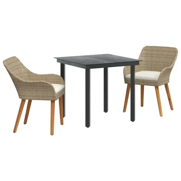 3-osaline aiamööbli komplekt patjadega, beež polürotang, laud 80 x 80 cm - 2