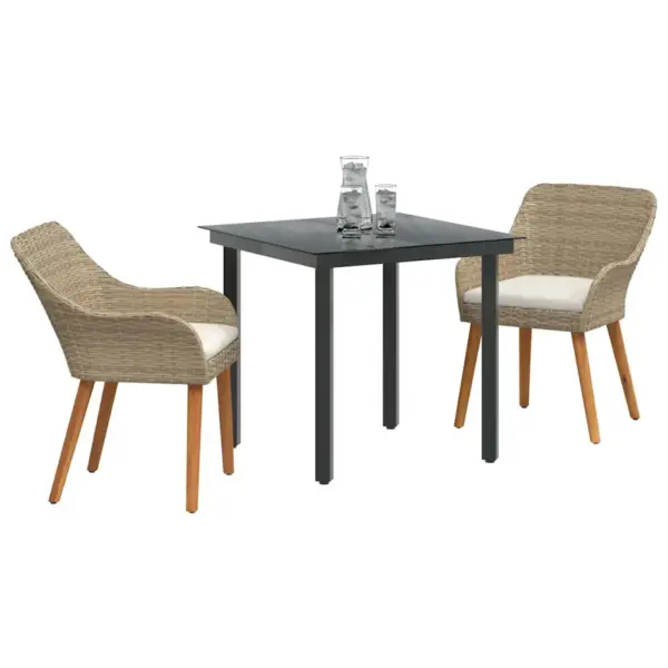3-osaline aiamööbli komplekt patjadega, beež polürotang, laud 80 x 80 cm - 3