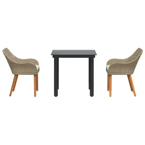 3-osaline aiamööbli komplekt patjadega, beež polürotang, laud 80 x 80 cm - 7