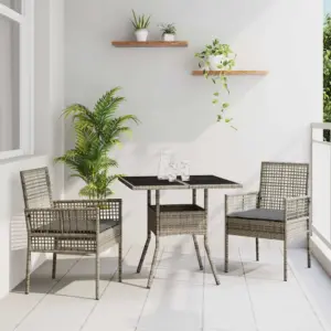 3-osaline hall polürotangist aiamööbli komplekt, laud 80 x 80 cm ja 2 tooli patjadega