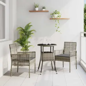 3-osaline aiamööbli komplekt laud ja 2 tooli, hall polürotang, laud 60 x 60 x 75 cm