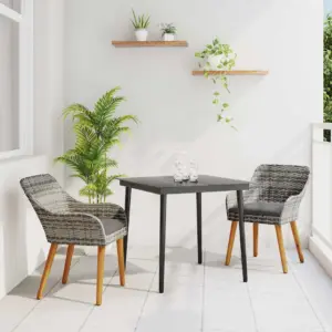 3-osaline aiamööbli komplekt patjadega, hall polürotang, laud 80 x 80 cm