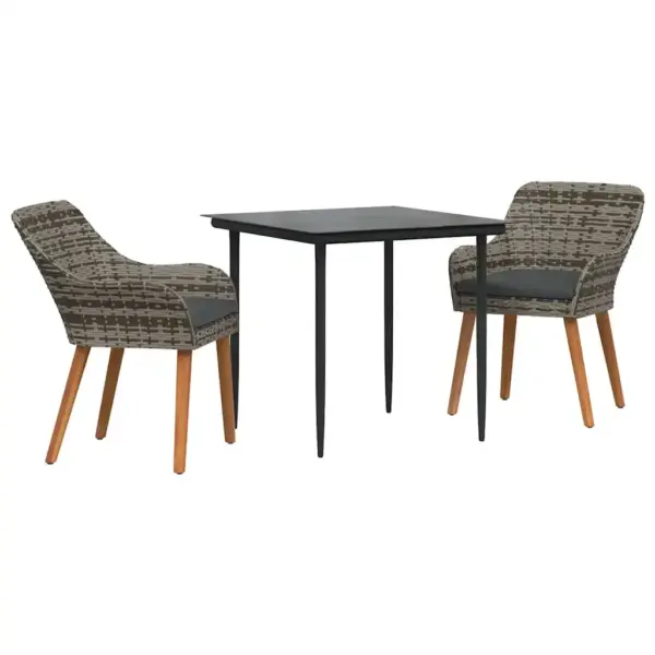 3-osaline aiamööbli komplekt patjadega, hall polürotang, laud 80 x 80 cm - 2