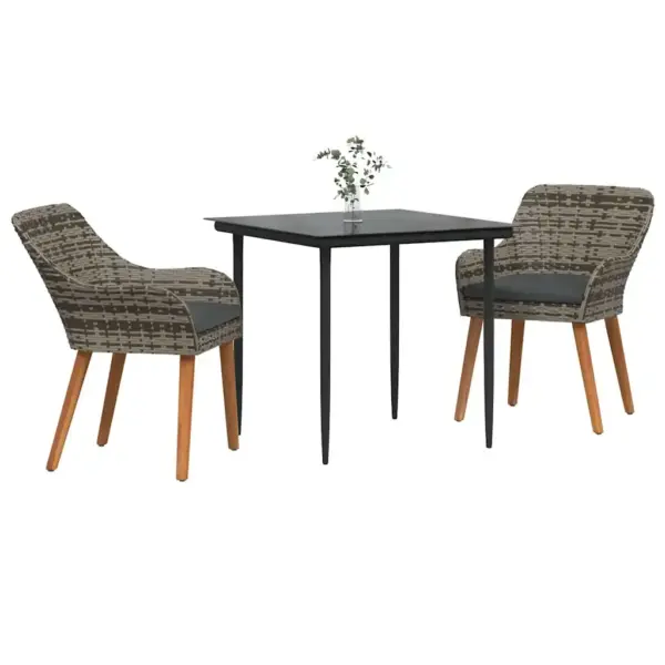 3-osaline aiamööbli komplekt patjadega, hall polürotang, laud 80 x 80 cm - 3