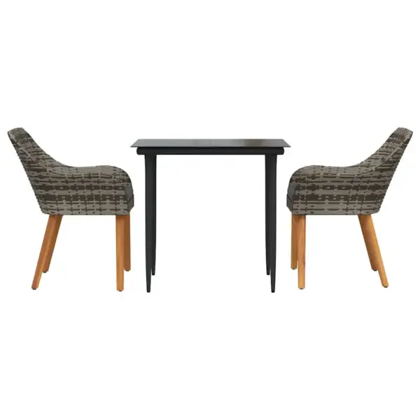 3-osaline aiamööbli komplekt patjadega, hall polürotang, laud 80 x 80 cm - 7