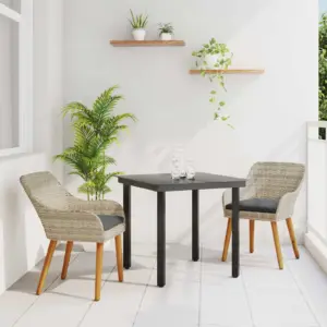 3-osaline aiamööbli komplekt padjaga, helehall polürotang, laud 80 x 80 x 74 cm