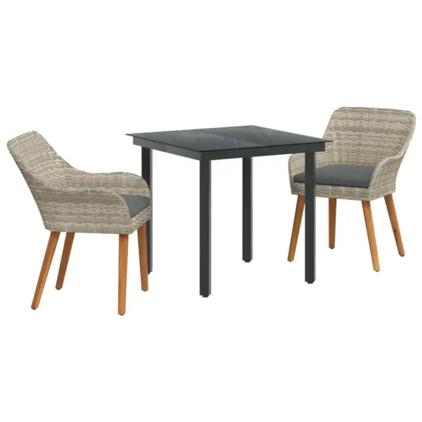 3-osaline aiamööbli komplekt padjaga, helehall polürotang, laud 80 x 80 x 74 cm - 2