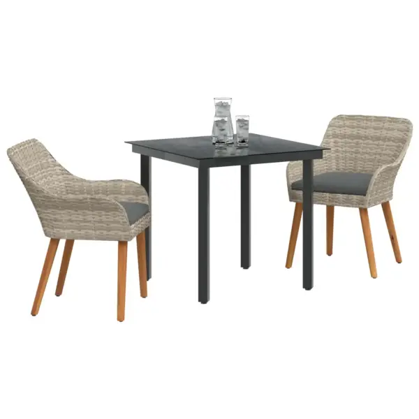 3-osaline aiamööbli komplekt padjaga, helehall polürotang, laud 80 x 80 x 74 cm - 3