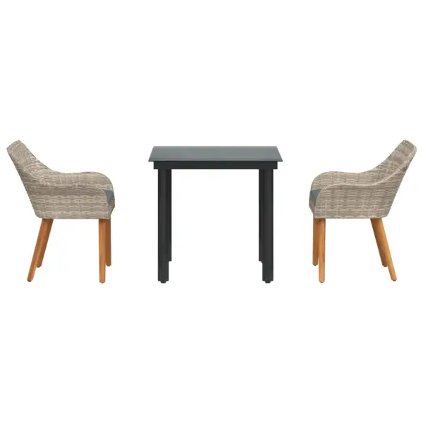 3-osaline aiamööbli komplekt padjaga, helehall polürotang, laud 80 x 80 x 74 cm - 7