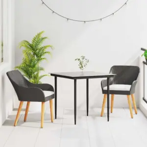 3-osaline aiamööbli komplekt padjaga, must polürotang, laud 80 x 80 cm