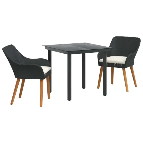 3-osaline must polürotangist aiamööbli komplekt padjaga, laud 80 x 80 x 74 cm - 2