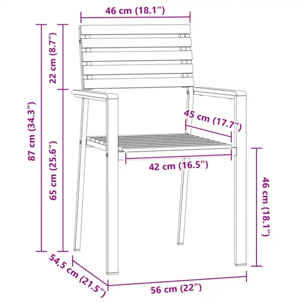 3-osaline aiamööbli komplekt, 2 tooli ja laud, pruun akaatsiapuit ja roostevaba teras, laud 45 x 45 x 38 cm - 12