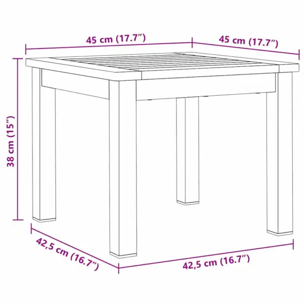 3-osaline aiamööbli komplekt, 2 tooli ja laud, pruun akaatsiapuit ja roostevaba teras, laud 45 x 45 x 38 cm - 13