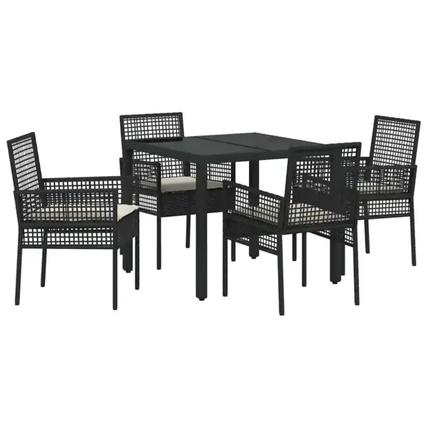 5-osaline aiamööbli komplekt, must polürotang, klaasplaadiga laud 90 x 90 cm - 2