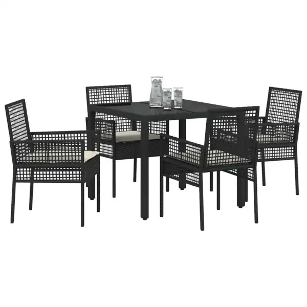 5-osaline aiamööbli komplekt, must polürotang, klaasplaadiga laud 90 x 90 cm - 3