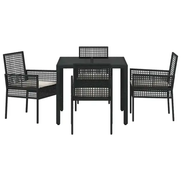 5-osaline aiamööbli komplekt, must polürotang, klaasplaadiga laud 90 x 90 cm - 7