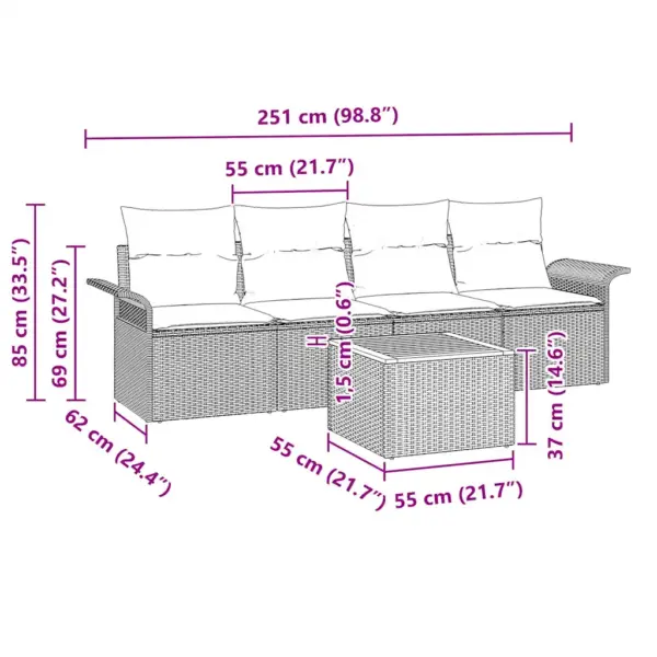 5-osaline modulaarne aiadiivani komplekt patjadega, beež polürotang ja akaatsiapuit, 4 istekohaga - 8