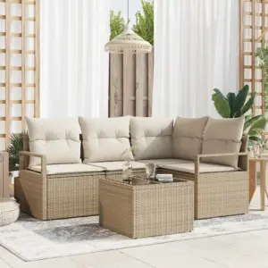 5-osaline modulaarne aiadiivanikomplekt, beež polürotang, 4 istekohta