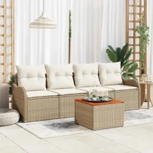 5-osaline modulaarne aiadiivanikomplekt patjadega, beež polürotang, 4 istekohta