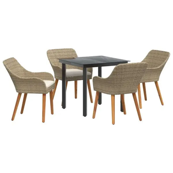 5-osaline aiamööbli komplekt padjaga, beež polürotang, laud 80 x 80 cm - 2