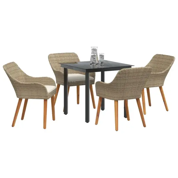 5-osaline aiamööbli komplekt padjaga, beež polürotang, laud 80 x 80 cm - 3