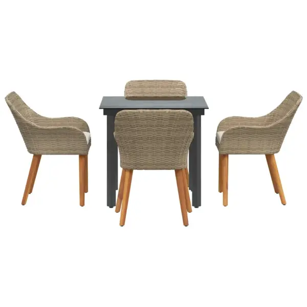 5-osaline aiamööbli komplekt padjaga, beež polürotang, laud 80 x 80 cm - 7